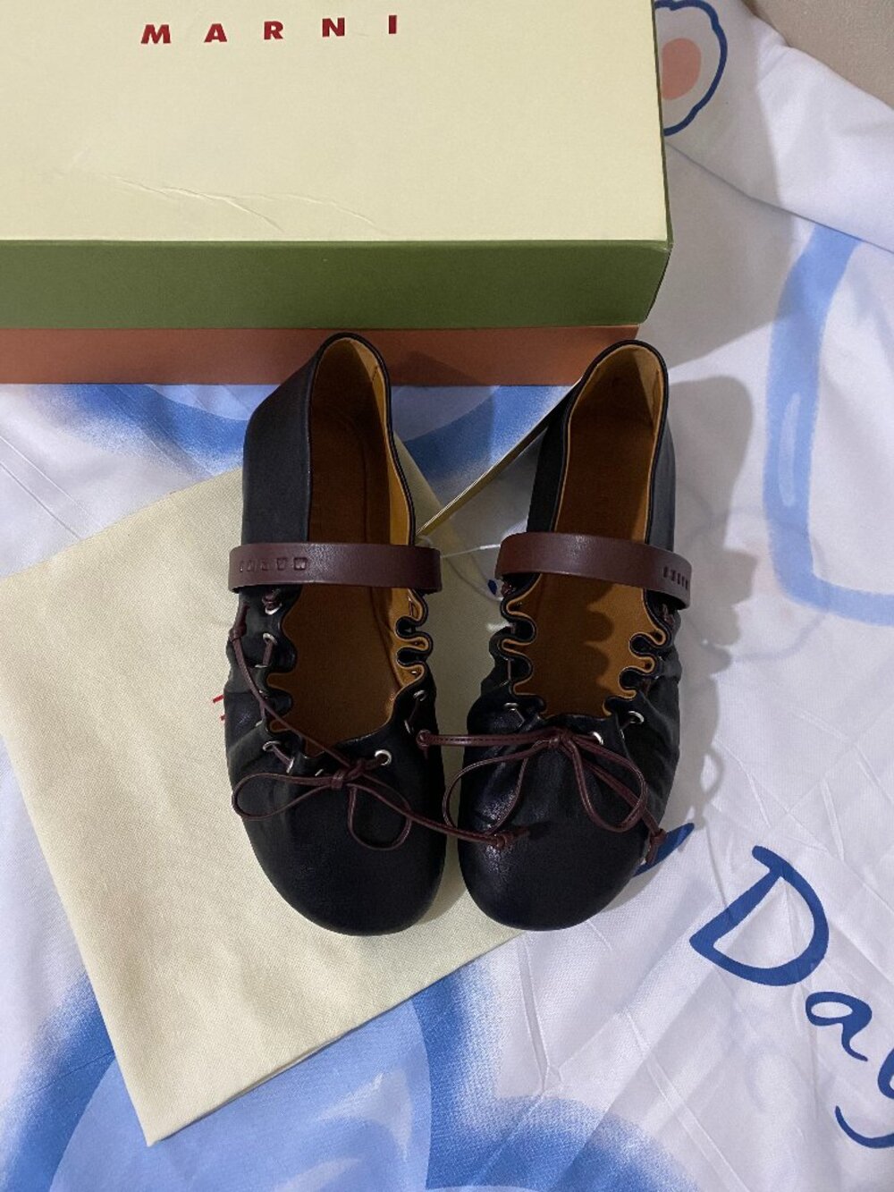 Marni Drawstring Mary Jane Ballet Flats